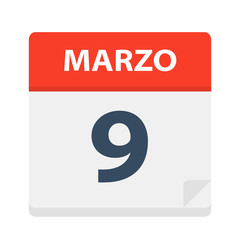 Marzo 9 - Calendar Icon - March 9. Vector illustration of Spanish Calendar Leaf