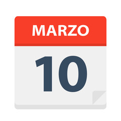 Marzo 10 - Calendar Icon - March 10. Vector illustration of Spanish Calendar Leaf