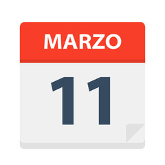 Marzo 11 - Calendar Icon - March 11. Vector illustration of Spanish Calendar Leaf