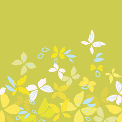 Green seamless repeating vector border with yellow butterflies. Surface pattern design.