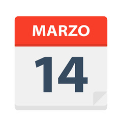 Marzo 14 - Calendar Icon - March 14. Vector illustration of Spanish Calendar Leaf