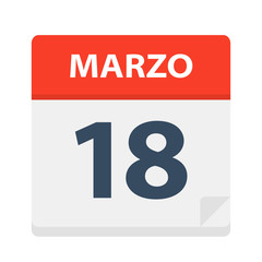 Marzo 18 - Calendar Icon - March 18. Vector illustration of Spanish Calendar Leaf