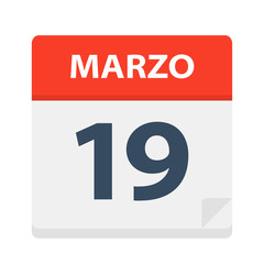 Marzo 19 - Calendar Icon - March 19. Vector illustration of Spanish Calendar Leaf