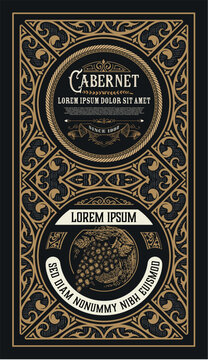 Vintage wine label with vintage frame. Vector layered