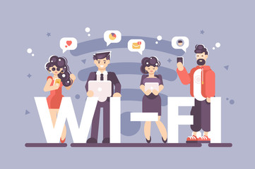 People using internet on modern gadgets poster