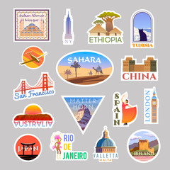 Set of vector travelling stickers colliction. Around the world