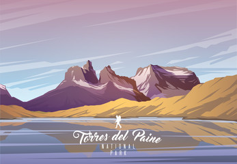 Torres del Paine national park. Nature of Chili. Towers. - obrazy, fototapety, plakaty