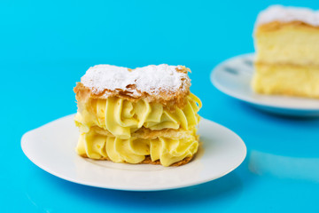 Italian cremeschnitte sweet cream pie on a plate