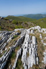 Calcareous alpine rock formation in mehedinti mountain range, romania 