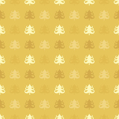 Christmas trees golden seamless pattern