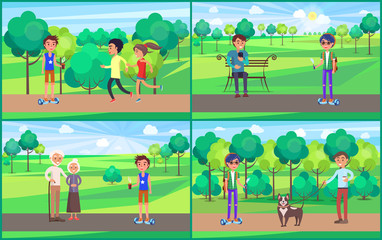 Young Teenagers Resting in Park Together Vector
