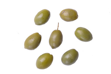 green olives on white background