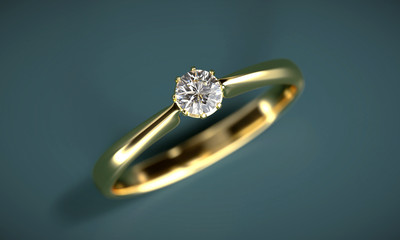 Section of Gold Diamond Ring Isolated On Dark blue Background, 3D Rendering.