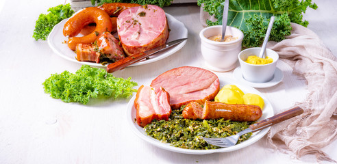 a delicious genuine oldenburger kale with peeked pinkel sausage