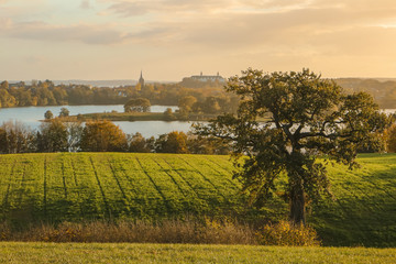 bautiful lake district in Plön with historic castle in rural fall landscape, Schleswig-Holstein,...