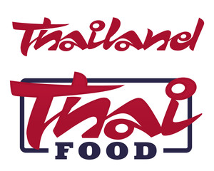Handwritten word Thailand and Thai Food. Hand drawn lettering. Calligraphic element for your design. Vector