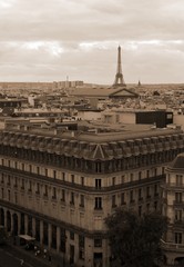 panorama paris with eiffel tower and sepia toned effect