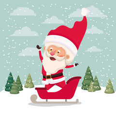 santa claus with carriage in snowscape