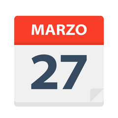 Marzo 27 - Calendar Icon - March 27. Vector illustration of Spanish Calendar Leaf