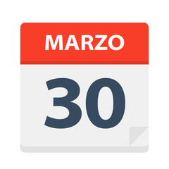 Marzo 30 - Calendar Icon - March 30. Vector illustration of Spanish Calendar Leaf