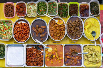 High angle view of Asian food and delicacies in Kota Kinabalu Sabah Borneo Malaysia
