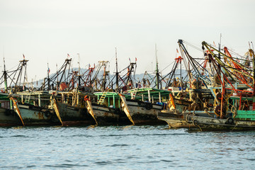Fishermen traditional boats anchored at Kota Kinabalu Sabah Borneo Malaysia