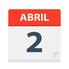 Abril 2 - Calendar Icon - April 2. Vector illustration of Spanish Calendar Leaf