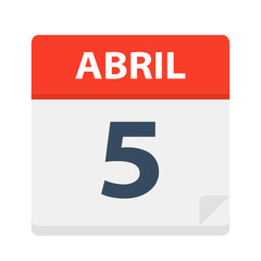 Abril 5 - Calendar Icon - April 5. Vector illustration of Spanish Calendar Leaf