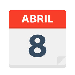Abril 8 - Calendar Icon - April 8. Vector illustration of Spanish Calendar Leaf