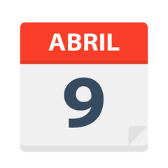 Abril 9 - Calendar Icon - April 9. Vector illustration of Spanish Calendar Leaf