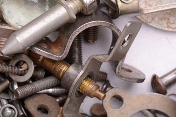 old rusty screw,nuts and bolt with vintage style, close up