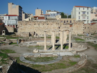 Views of Greece, inner city life and naturem the Roman Agora in Athens
