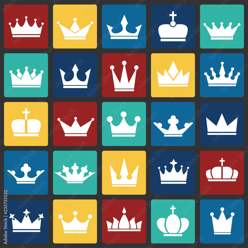 Fototapete crown icon set on color squares background for graphic and web design, modern simple vector sign. in
