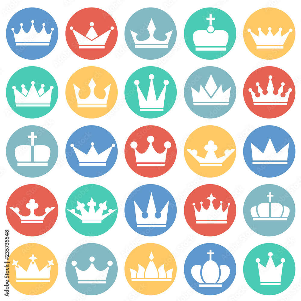 Fototapete crown icon set on circles color background for graphic and web design, modern simple vector sign. in