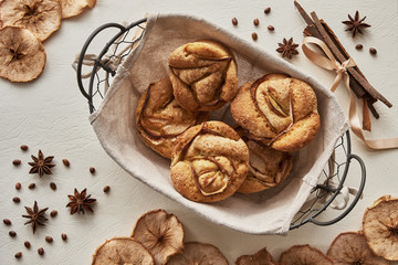 muffins in a basket on a white background. hygge style
