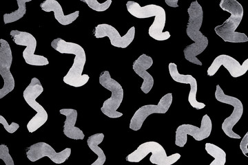 Black ink abstract background with waves and strokes on white paper background. Trendy look. Chaotic abstract organic design