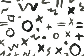 Black ink abstract background with waves and strokes on white paper background. Trendy look. Chaotic abstract organic design