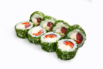Japan sushi rolls isolated on white background