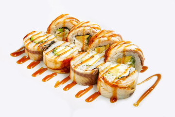 Japan sushi rolls isolated on white background