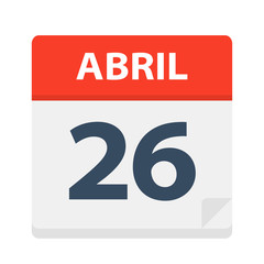 Abril 26 - Calendar Icon - April 26. Vector illustration of Spanish Calendar Leaf