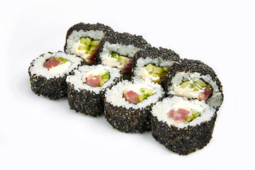 Japan sushi rolls isolated on white background