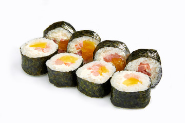 Japan sushi rolls isolated on white background