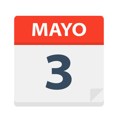 Mayo 3 - Calendar Icon - May 3. Vector illustration of Spanish Calendar Leaf