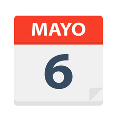 Mayo 6 - Calendar Icon - May 6. Vector illustration of Spanish Calendar Leaf