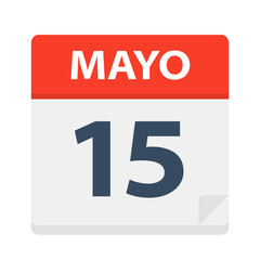 Mayo 15 - Calendar Icon - May 15. Vector illustration of Spanish Calendar Leaf