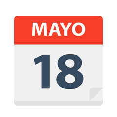 Mayo 18 - Calendar Icon - May 18. Vector illustration of Spanish Calendar Leaf