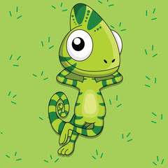 cartoon chameleon are lying on the grass © Hadi
