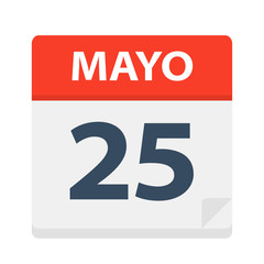 Mayo 25 - Calendar Icon - May 25. Vector illustration of Spanish Calendar Leaf