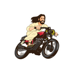 Fototapeta na wymiar Jesus Christ is riding motorcycle cartoon