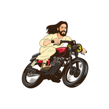 Jesus Christ is riding motorcycle cartoon